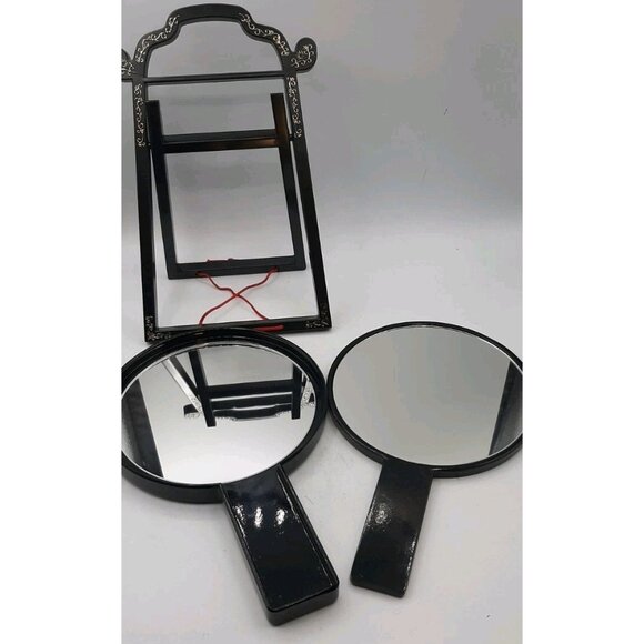 VTG Japanese Geisha Double Mirror Awase-Kagami Lacquered Chrysanthemum Design - Picture 7 of 10